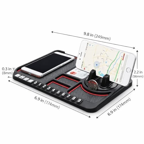 Image of Car Dashboard Anti-Slip with Mobile Phone Holder and Number Display Strip, Multi-Compartment Dashboard Organizer Pad (Car Phone Holder Mat)