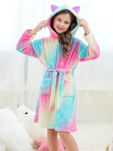 Image of Doctor Unicorn Soft Hooded Rainbow Bathrobe Sleepwear for Girls