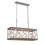 DOCHEER Farmhouse Island Chandelier Light Fixture, 4-Light Distressed White Wood Chandeliers for Din