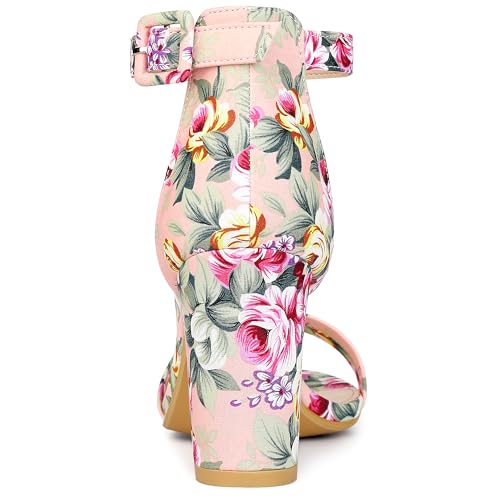 Allegra K Women's Floral Print Open Toe Block High Heels Summer Sandals3