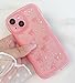 Qokey for iPhone 13 Mini Case 5.4 inch- Glitter Star & Curved Edge Handle Grip Design, Military-Grade Shockproof Clear TPU Cover, Sparkle Protection Scratch-Resistant, Holographic Pink Bow