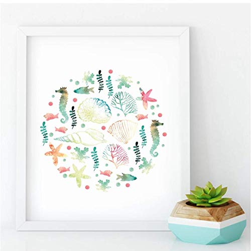 Toile Peinture Maison Salle de Bains Océan Biologique, Poster Aquarelle Étoile de Mer 50x70