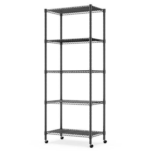 Image of Simple Deluxe 5-Tier Heavy Duty Adjustable Shelf with Wheels, 23.23 inchW x 13.39 inchD x 59.45 inchH,Metal Storage Rack, Easy Tool-Free Assembly for Garage, Warehouse, Basement, Laundry, Black