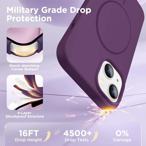 Image of DIZORO Magnetic for iPhone 14 Case, Compatible with MagSafe, Integrated Silicone Camera Control Cover, Thicken Shockproof Drop Protection Phone Case for 14, Grape Purple