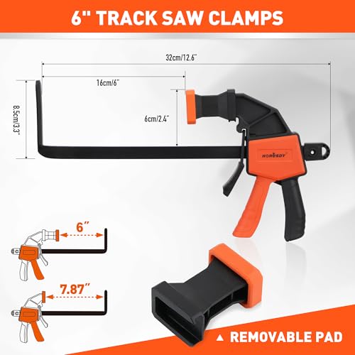 Image of HORUSDY 2 Pieces Strong Hold Track Saw Clamps 6-Inch, Quick Release Track Saw Guide Rail Clamp for Woodworking, Circular Saw Guide Rail System, Durable with 150 LBS Load Limit & Easy Operation