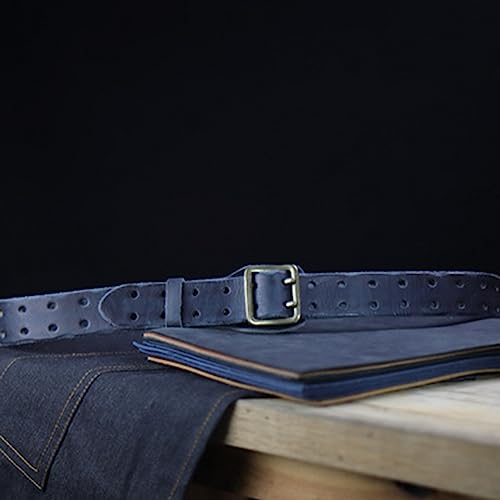 Men's Double Prong Work Belt Full Grain Leather Vintage Distressed | 50mm Wide | Heavy Duty | 2 Holes Jeans Waist Belt4