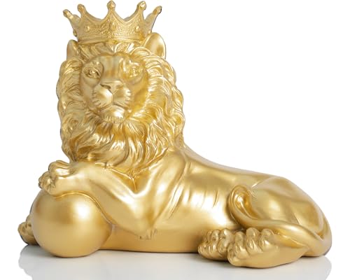 Estatua León Feng Shui Decoración Hogar Dorada