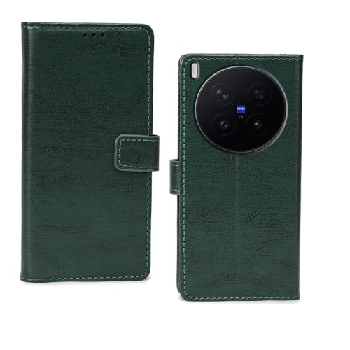 Image of amazon basics Vivo X300 Pro 5G Flip Cover | Card Pockets Wallet & Stand | Flip Cover for Vivo X300 Pro 5G (Green)