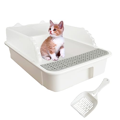 Image of Open Cat Litter Box with High Side,Heightening Anti-Splashing Cats Litter Pan,Kitten Toilet with Litter Sifting Scoop,Semi-Enclosed Removable Kittens Litter for Easy to Clean Boxes No Odor