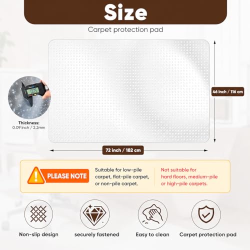 Image of 46 inch x 72 inch Office Chair Mat for Low-Pile Carpet, 2.2 mm Thick Clear Desk Chair Mat with Non-Slip Grips, Large Floor Protector for Low, Flat Carpeted Floors (Clear)