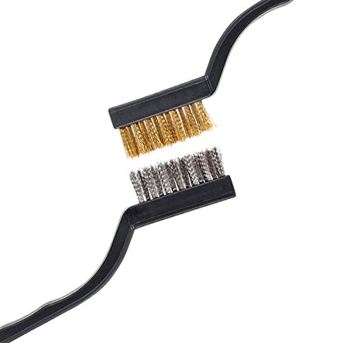 12 Pieces Wire Brush (Stainless Steel + Brass) Scratch Brush, Curved Handle Masonry Brush Wire Bristle for Cleaning Welding Slag and Rust