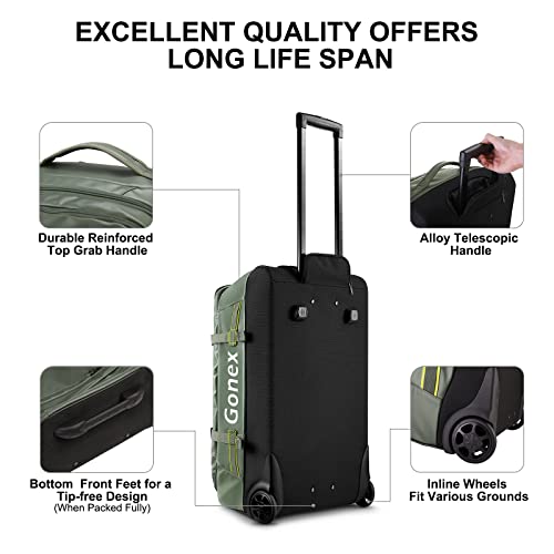 Gonex Rolling Duffle Bag with Wheels, 70L Water Repellent Wheeled Travel Duffel Luggage with Rollers 25 inch, Olive Green