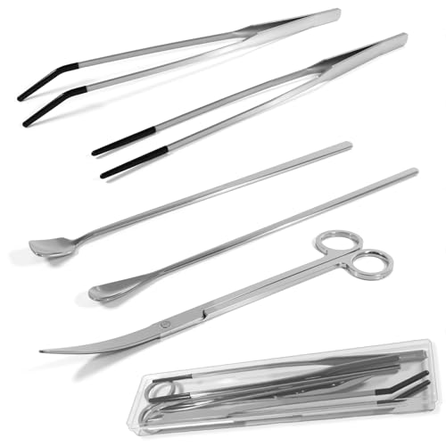 5 Pcs Reptile Feeding Kit with Silicone-Tip Tongs, Flat & Round S...