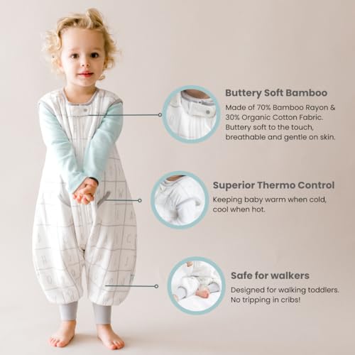 Image of Tealbee Dreamsuit Toddler Sleep Sack with Feet - Walker Sleep Bag with Legs, Rayon made from Bamboo, All Season 1.2 TOG, 2-Way Zipper, 2T-3T - Alphabet