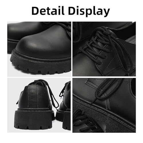 Men's Platform Faux Leather Lace - Up Dress Oxford Shoes, Classic Round Toe Lug Sole, Chunky Vintage Formal Business Wedding Derby Shoes2