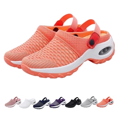 Women's Orthopedic Clogs with Air Cushion Support, Slip on Stretch Wide Width Arch Mules Summer Mesh Sneaker, Reduce Back and Knee Pressure Slippers Sandals