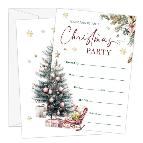 Invitaciones de árbol de Navidad para baby shower invernal y despedida de soltera