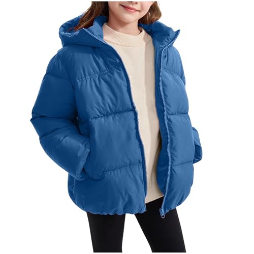 Kids Girls Puffer Jacket Warm Winter Down Coat Zip Up Padded Jackets with Hood Cozy Puffy Bubble Coat Outerwear