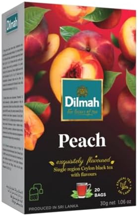 Dilmah Peach Flavored Black Tea - 20 Tea Bags - Sri Lanka Ceylon Dilmah Peach Tea Real Tea (1 Pack)