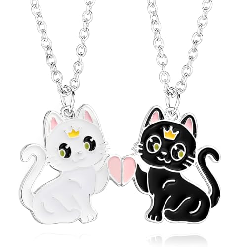 JEYORZY 2x Collares de Amistad para Niñas, Collares de Mejores Amigas, Collar Bff, Collar Mujer Gato, collar colgante niñas gato amistad collar, para Personalizados Accesorios de Amistad, blanco negro