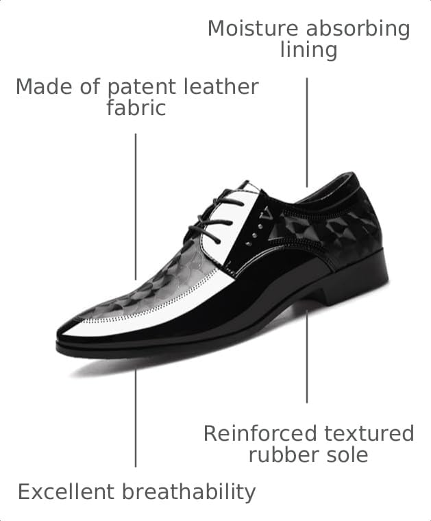 Image of Men's Dress Tuxedo Shoes Classic Patent Leather Lace-up Formal Oxfords Shoes
