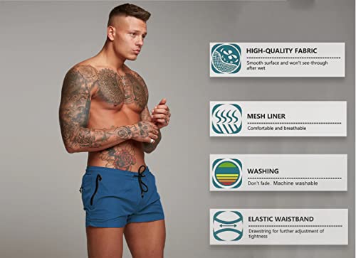Mens Swim Trunks Quick Dry Swimwear Zipper Pockets, Swim Shorts with Mesh Lining