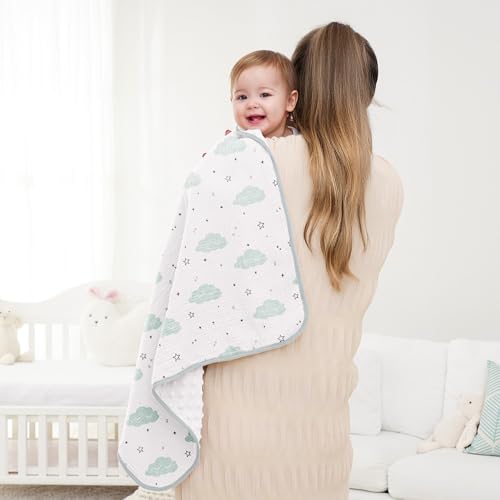 Image of Susurration Baby Blanket for Unisex Boys Girls, Soft Nursery Minky Blanket with Muslin Cotton Front and Dotted Fleece Back, Receiving Blanket for Baby Newborn Infant, 30x40inch (Cloud)
