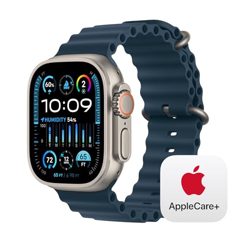 Image of Apple Watch Ultra 2 [GPS + Cellular 49mm] Smartwatch with Rugged Titanium Case & Blue Ocean Band One Size. Fitness Tracker, Precision GPS, Action Button, Bright Retina Display w / AppleCare+ (2 Years)