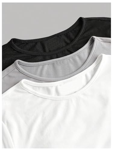 Image of Floerns Girl's 3 Pcs Long Sleeve T Shirts Round Neck Ruched Solid Tee Shirts Black Multi 14Y