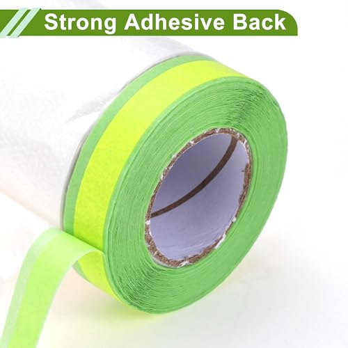 Image of Pre-Taped Masking Film Plastic Cover PE Film Natural Fiber Material 1 Pc 1500x180cm / 49.21ftx70.87 inch White Green