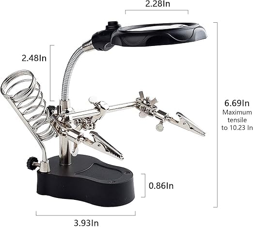 Image of URBAN BOX 5 LED Magnifying Soldering Iron Stand with Helping Hand Clip, 2.5X 7.5X 12.5X Magnifier, Black and White, Medium