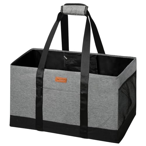 WONDAY Extra Large Foldable Grocery Tote Bag With Handles for Storage Picnics Beach Pool Laundry - Reusable Shopping Bag (Grey)