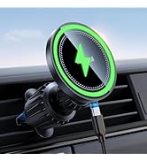 【強力磁気・メタル製フック】Lamicall スマホホルダー 車 ワイヤレス充電：15W 急速 iPhone MagSafe 車載 ほるだー 充電器 エアコン 吹き出し口 強力 マグセーフ 車用...