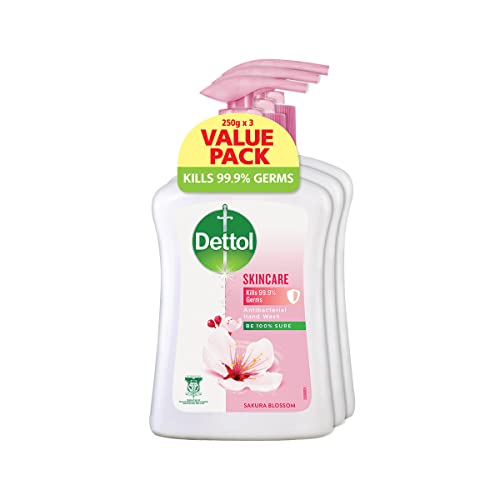 Dettol Hand Wash Liquid Skincare Sakura Blossom Fragrance Protects From 99.9% Germs Dermatologically Tested Antibacterial Handwash With Plant Derived Cleansers 3x250g