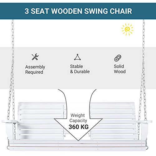 image for Outsunny 3-Seater Wooden Porch Swing Bench with Folding Coffee Table, 