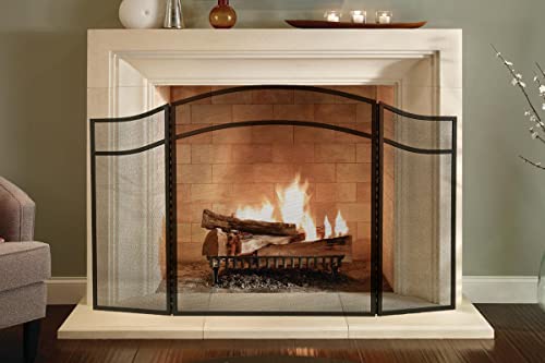 Pantalla para chimenea de 3 paneles y marco de arco con acabado metálico negro premium 8