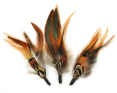 Touch de la Naturaleza 3 Piezas Pluma Natural Pick con Nylon Loop para Artes y Manualidades, 4.5-Inch, Ringneck faisán Cover