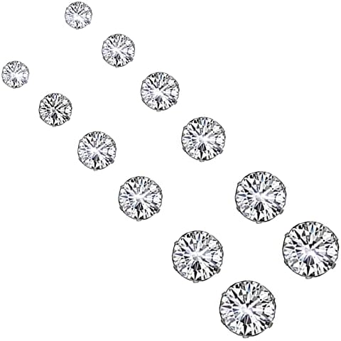 Silver Earrings Stud For Women Girls Men, 6 Pairs Small Sleeper Cartilage Studs Cubic Zirconia Stud Crystal Diamond Earrings Set Jewellery Christmas Gift For Multiple Piercing Women Girls Mens Cover