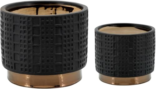 Set of 2 Mesh Metallic Decorative Planter Pot with Gold