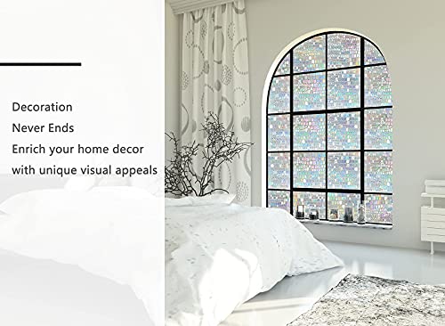 Myronsa Rainbow Privacy Window Film 3D Decorative Glass Window Clings Non Adhesive Static Decals，Removable Home Uv Blocking Heat Control Sticker 23.6" X 78.7"(60X200Cm) #TOP2