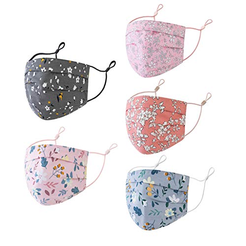 5PCS Adult Cloth Face Mask, Washable Reusable Fashion Face Masks for Women