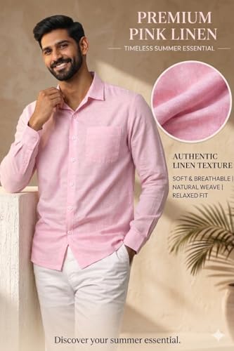Image of Men's Linen Blend Shirt | Breathable Summer Shirt for Men | Full Sleeve Casual | Classic Fit Solid | Lightweight Comfortable | Summer Classics Collection