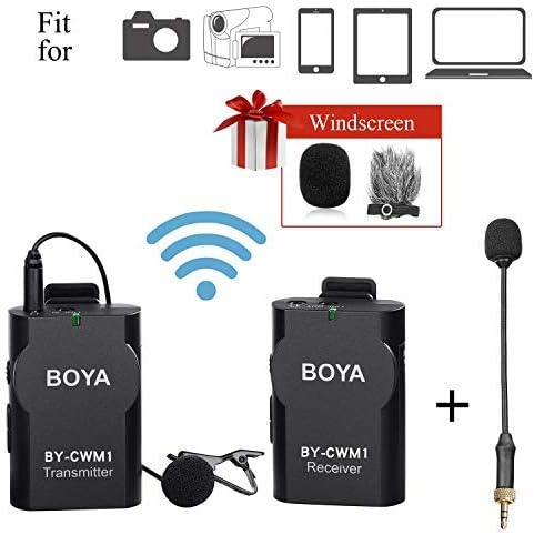 Wireless Lavalier Microphone Smartphone, BOYA BY-CWM1 Universal Lapel Mic for IOS Android Devices iPhone X 8 7 7 plus Nikon Canon DSLR Camera Camcorder Facebook Livestream Vlog Youtube Video Inverview