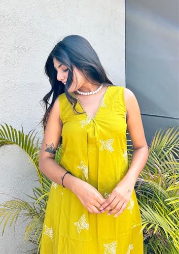 Image of MOKOSH Women's Cotton Embroidered & Hand Work Kurta Pant Set | Co-ords Set | Embroidery & Hand Work | Indian Kurta Outfit With Pant |2 Piece Outfit | V Neck Sleeveless