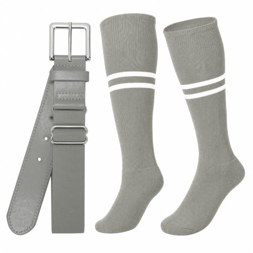 Image of XZQTIVE Baseball Softball Socks and Belt Combo Set Adjustable Softball Socks and Elastic Belt for Kids Youth Adult