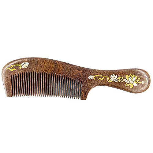 Sitronugras Handmade Wooden Comb, Fine Teeth Sandalwood Comb for Wavy