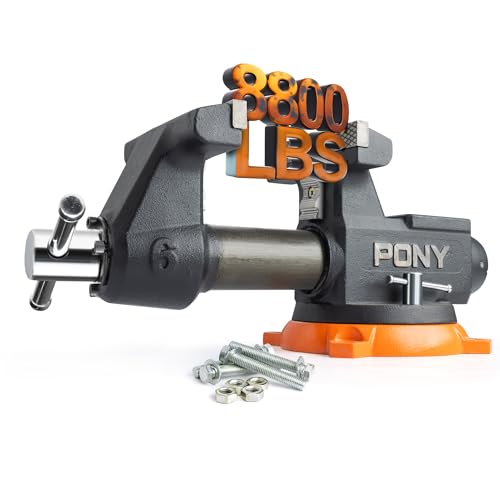 PONY 6 Inch Heavy Duty Bench Vise 8800LBS Clamping Force, Pro Workshop Workbench Vise with 360-Degree Rotatable Base and Anvil, 6-inch Jaw Opening and Width for Woodworking, Drilling, Pipe Cutting