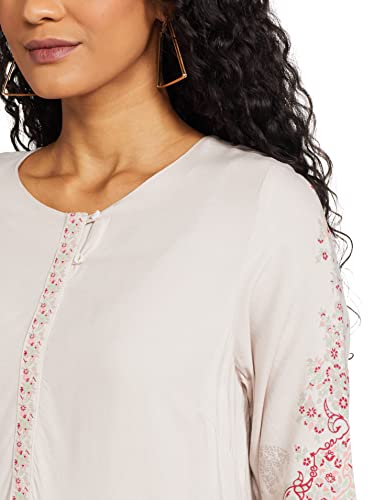 Image of W for Woman Women's Viscose Straight Fit Straight Printed Round Neck Kurta