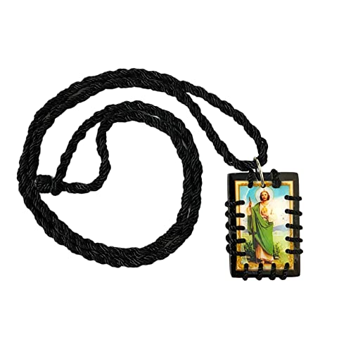 St Jude Black Wood Scapular Necklace Reversible Gold Plated Charm Escapulario Negro Madera San Judas Tadeo3