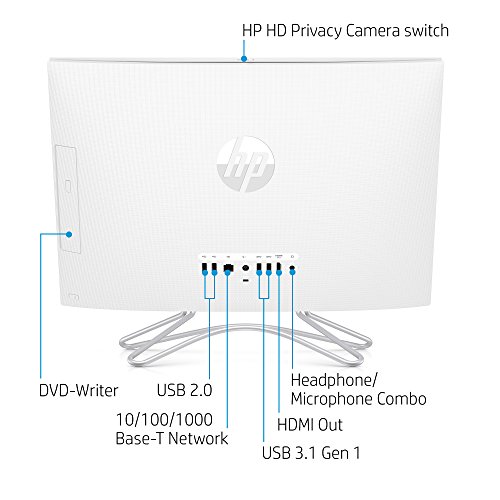 Image of HP 22-Inch All-in-One Computer, Intel Core i3-8130U, 4GB RAM, 1TB Hard Drive, Windows 10 (22-c0030, White)